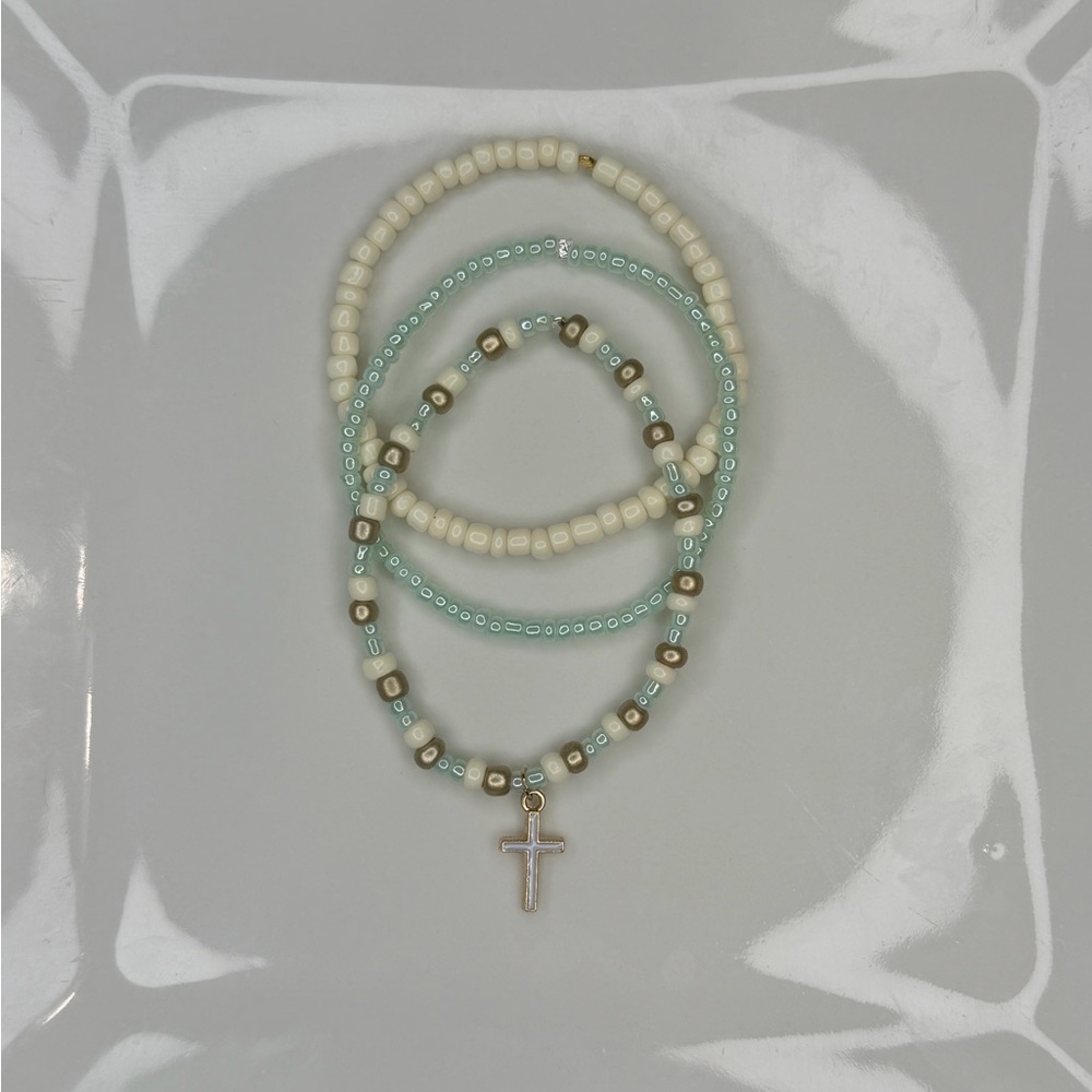 Chic Beaded Necklace Set with Cross Pendant
